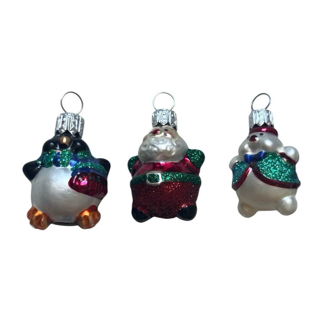 Hallmark Li'l Roly Poly Snowman Penguin Mercury Glass (3) Christmas Ornaments 2"
